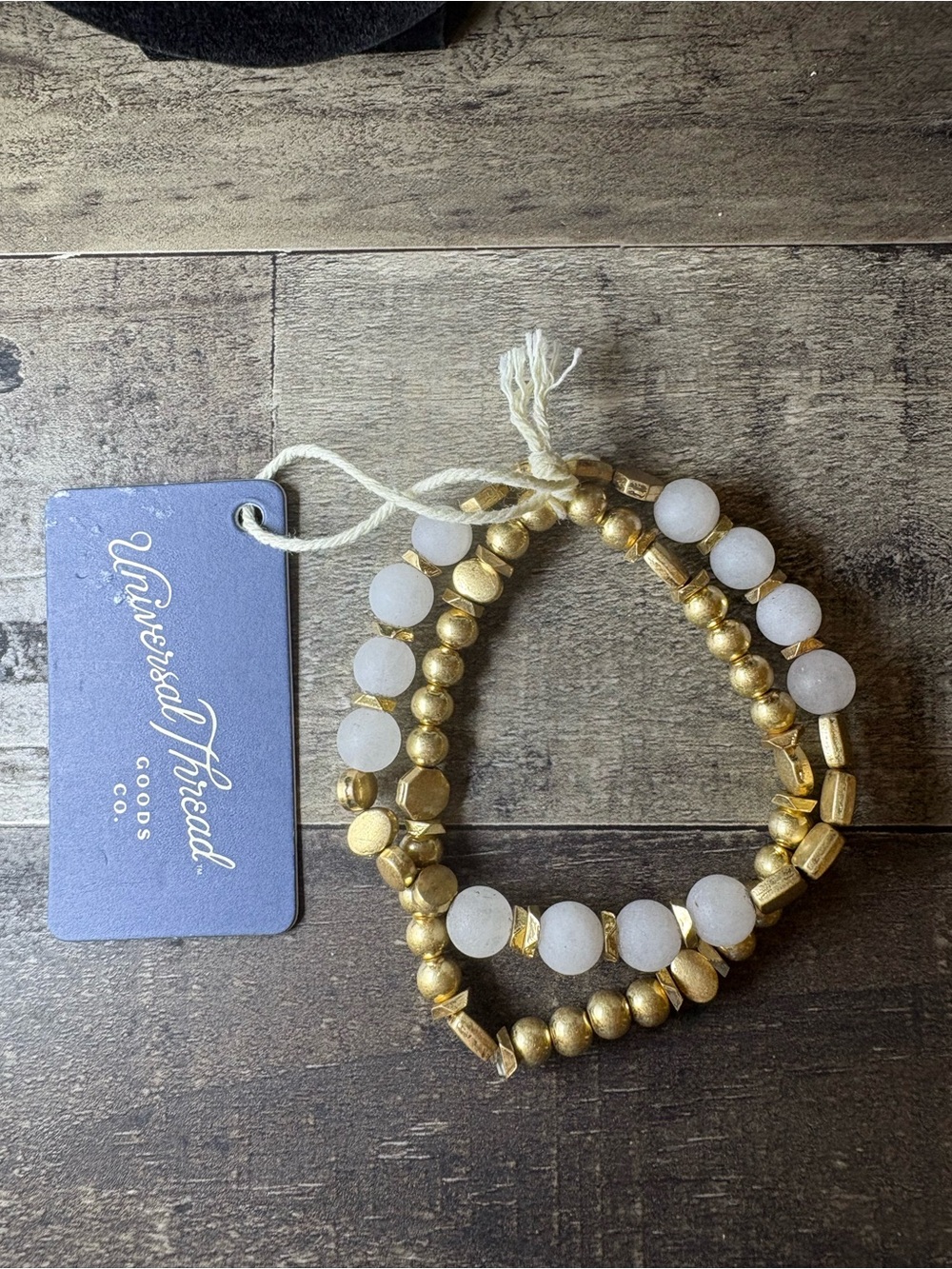 Universal Thread White and Gold Beaded Stretch Bracelet Set - Layering Pack